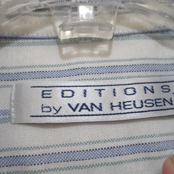 Short Sleeve Button Down Oxford Shirt sz M White Blue Green Stripe - Picture 10 of 11